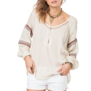 O’Neill Cream Embroidered Beaded Boho Blouse